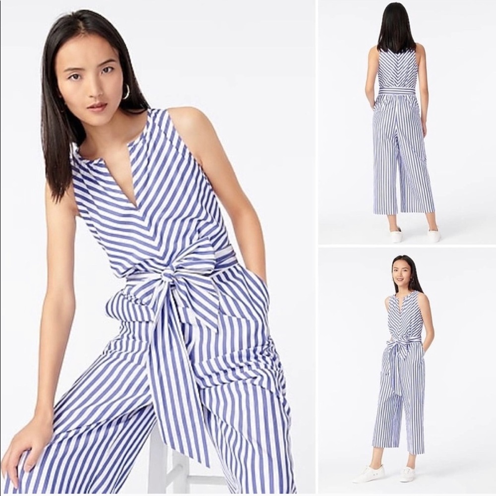 NWT V-NECK JUMPSUIT IN STRIPED COTTON POPLIN